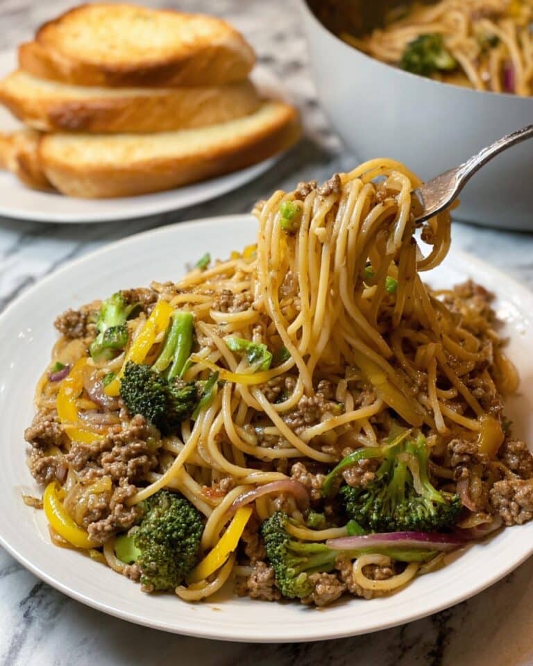 Mongolian Ground Beef and Noodles with Vegetables Recipe
