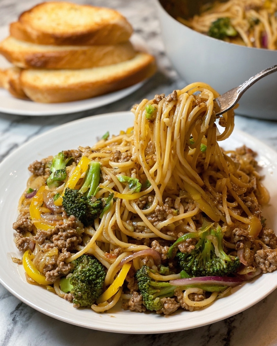 Mongolian Ground Beef and Noodles with Vegetables Recipe