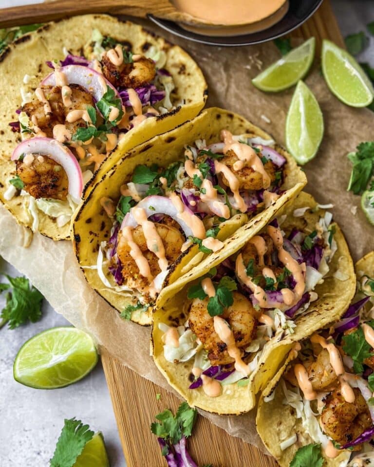 Grilled Shrimp Tacos with Spicy Mayo and Fresh Toppings Recipe