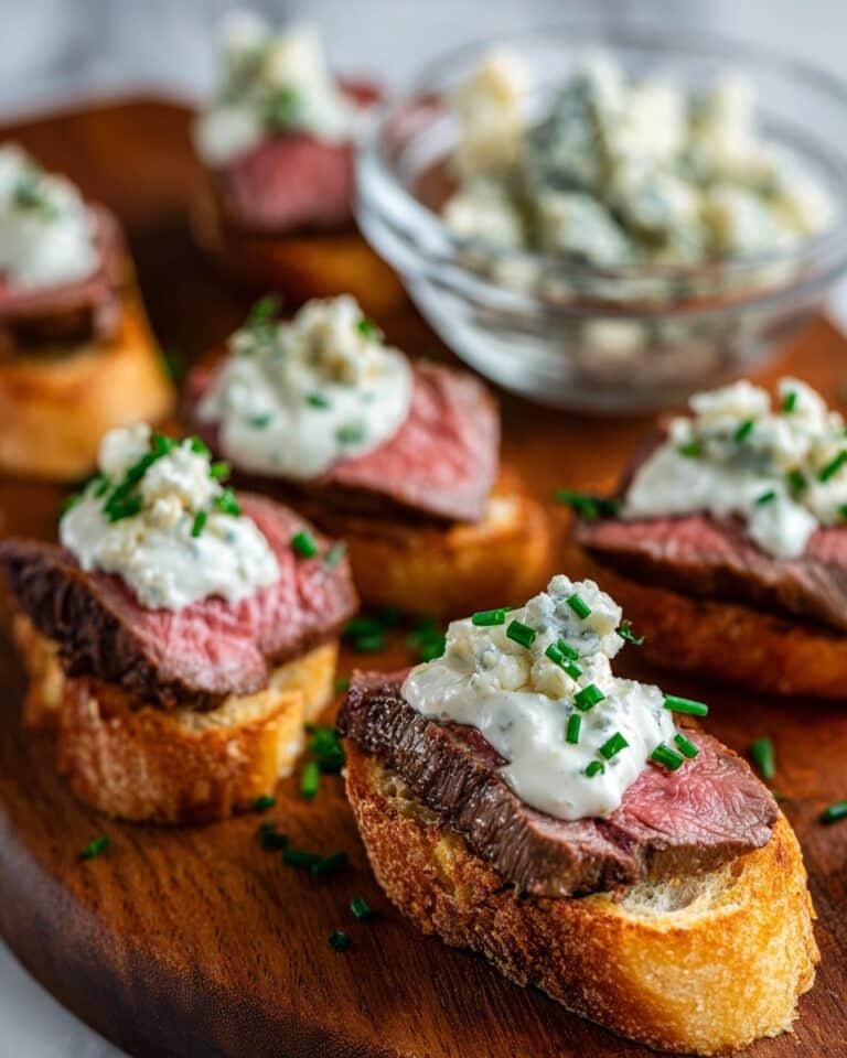 Sizzling Steak and Blue Cheese Toasts with Horseradish Chive Sauce Recipe