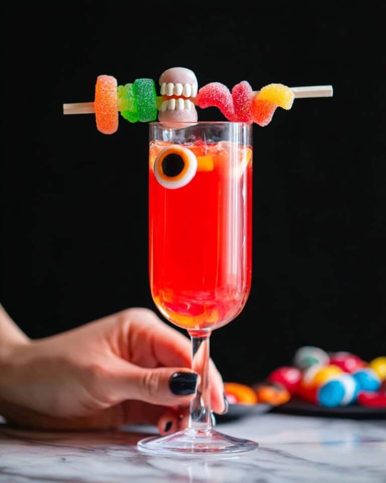 Halloween Punch with Gummy Eyeballs and Edible Gold Glitter Recipe