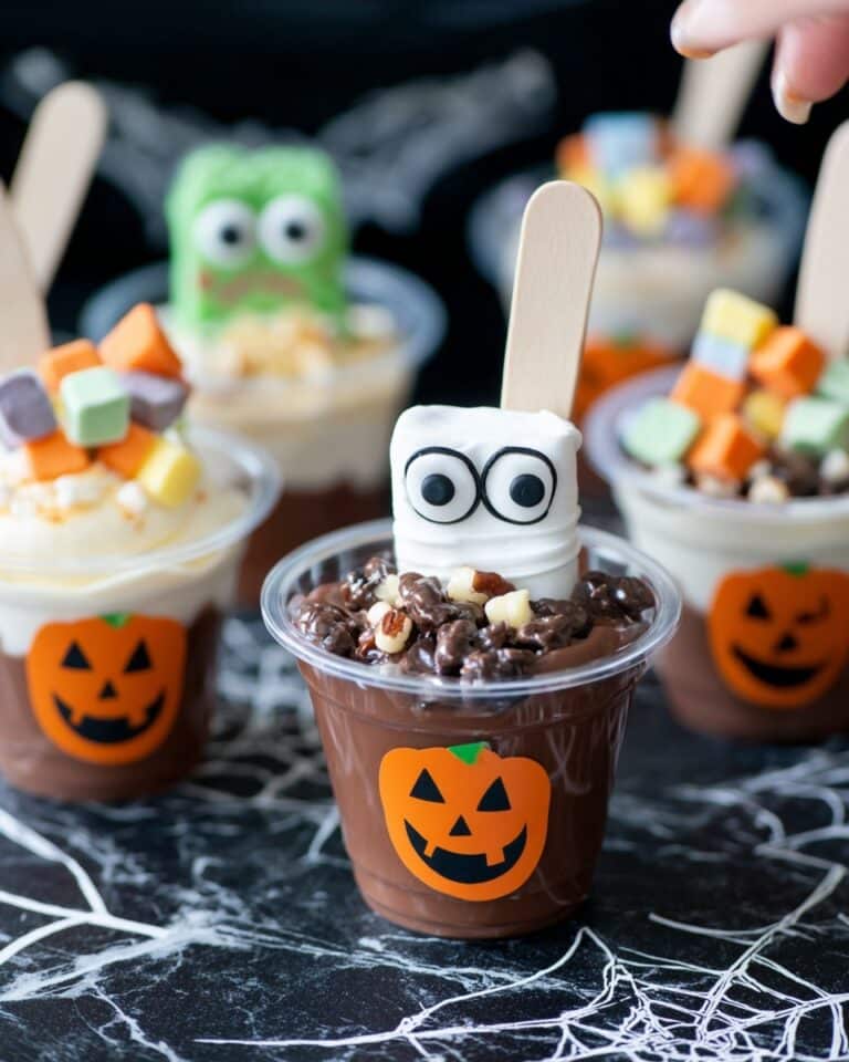Mummy Pretzels with Creepy Pudding Cups Recipe