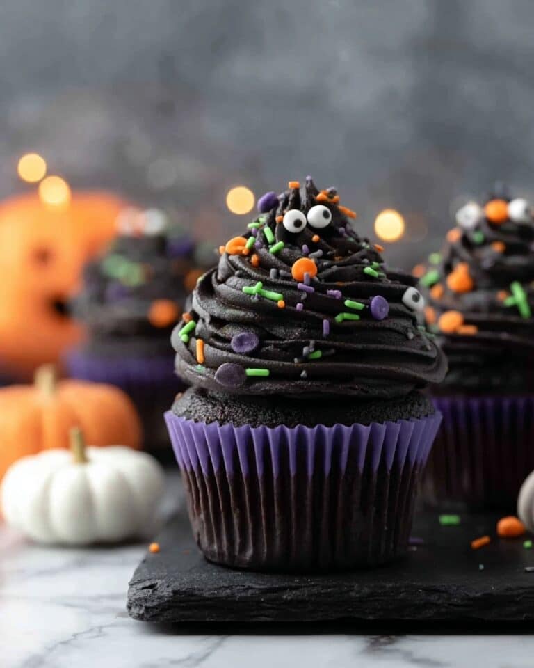 Halloween Monster Black Velvet Cupcakes with Swiss Meringue Buttercream Recipe