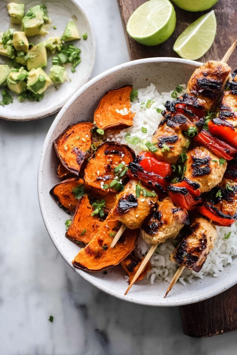 Grilled Chili Lime Honey Chicken with Roasted Sweet Potatoes and Avocado Salsa Recipe