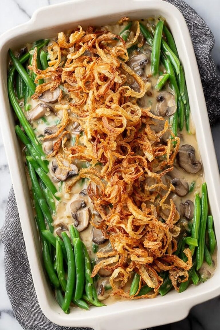 Green Bean Casserole with Cremini Mushrooms and Crispy Onions Recipe