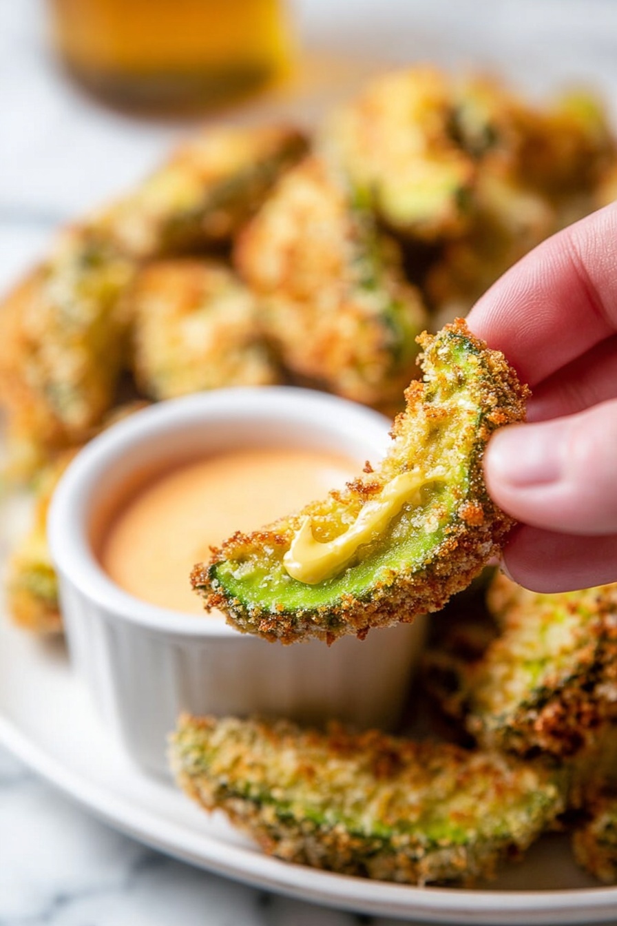 Baked Avocado Fries, healthy avocado snacks, crispy baked avocado slices, vegetarian appetizer ideas, easy avocado recipes - The image shows many pieces of avocado slices covered in a golden crispy coating, arranged neatly in rows on a dark baking tray with diagonal ridges. Each avocado slice is bright green inside, with a crunchy light brown breaded layer on the outside. Some parts of the tray have small burnt spots and crumbs, showing the food has been baked or roasted. The colors are warm and inviting, with the green of the avocado contrasting nicely against the golden crust and dark tray. photo taken with an iphone --ar 2:3 --v 7
