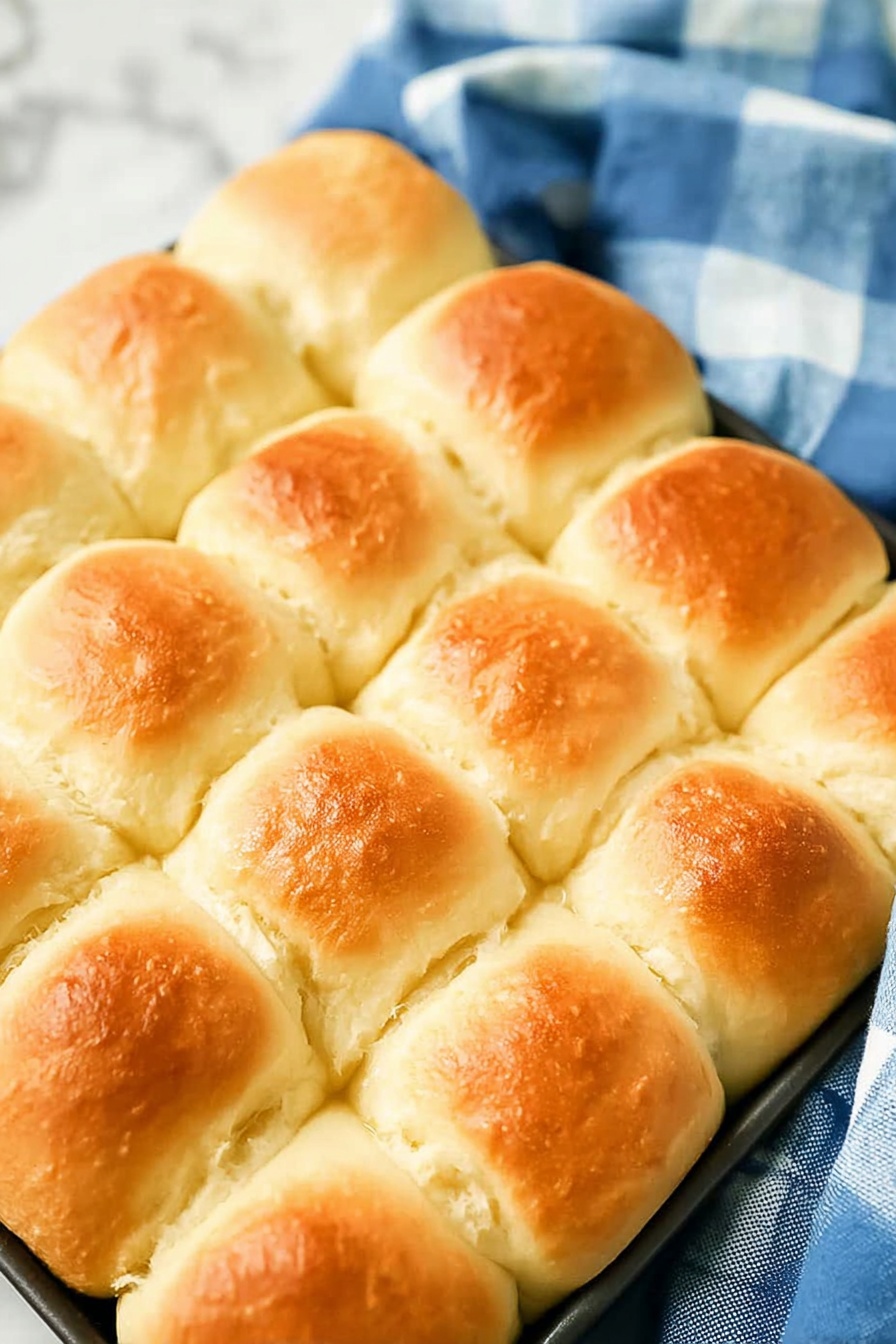 Vegan Dinner Rolls, Fluffy Vegan Roll Recipe, Plant-Based Dinner Rolls, Soft Vegan Bread Rolls, Easy Vegan Dinner Rolls - This image shows a close-up of soft dinner rolls piled together. Each roll has a golden brown top that looks shiny and smooth. The sides are light and fluffy with a pale cream color. The texture appears soft and airy, and the rolls seem to be touching each other closely, creating a cozy stack. The background is a white marbled texture. photo taken with an iphone --ar 2:3 --v 7
