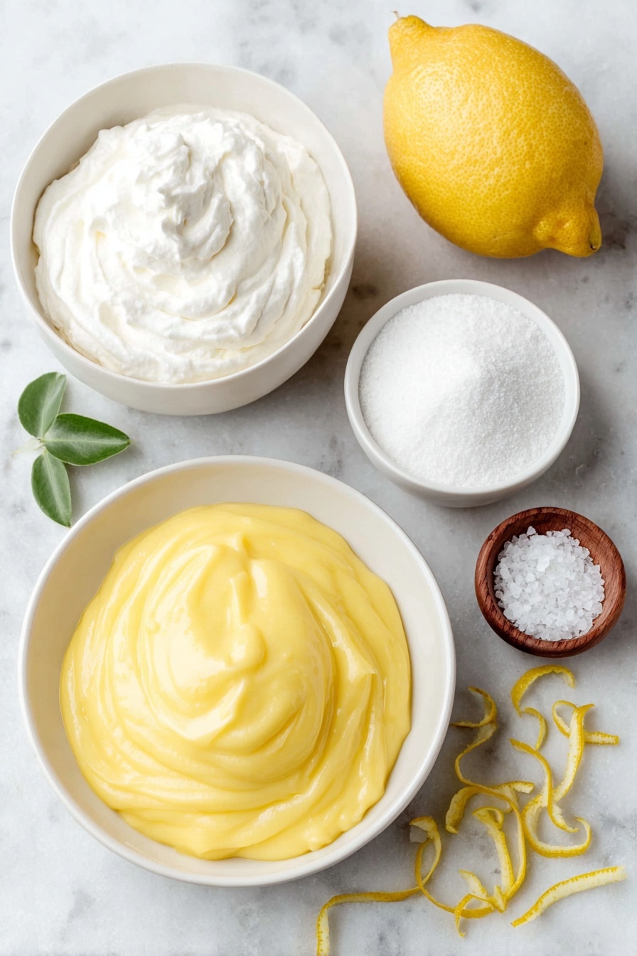 Lemon Mousse, lemon mousse recipe, citrus dessert, quick lemon mousse, easy lemon mousse - Flat lay of a small mound of bright yellow lemon curd spread smoothly in a simple white ceramic bowl, a few thin strands of fresh lemon zest beside it, a small white bowl filled with white confectioner’s sugar, a larger white ceramic bowl containing softly whipped heavy cream with gentle peaks, a single large whole lemon with vibrant yellow skin, and a pinch of coarse salt displayed neatly on the side, all arranged with perfect symmetry and balanced proportions, placed on a clean white marble surface, soft natural light, photo taken with an iPhone, professional food photography style, fresh ingredients, white ceramic bowls, no bottles, no duplicates, no utensils, no packaging --ar 2:3 --v 7 --p awthu7i m7354615311229779997