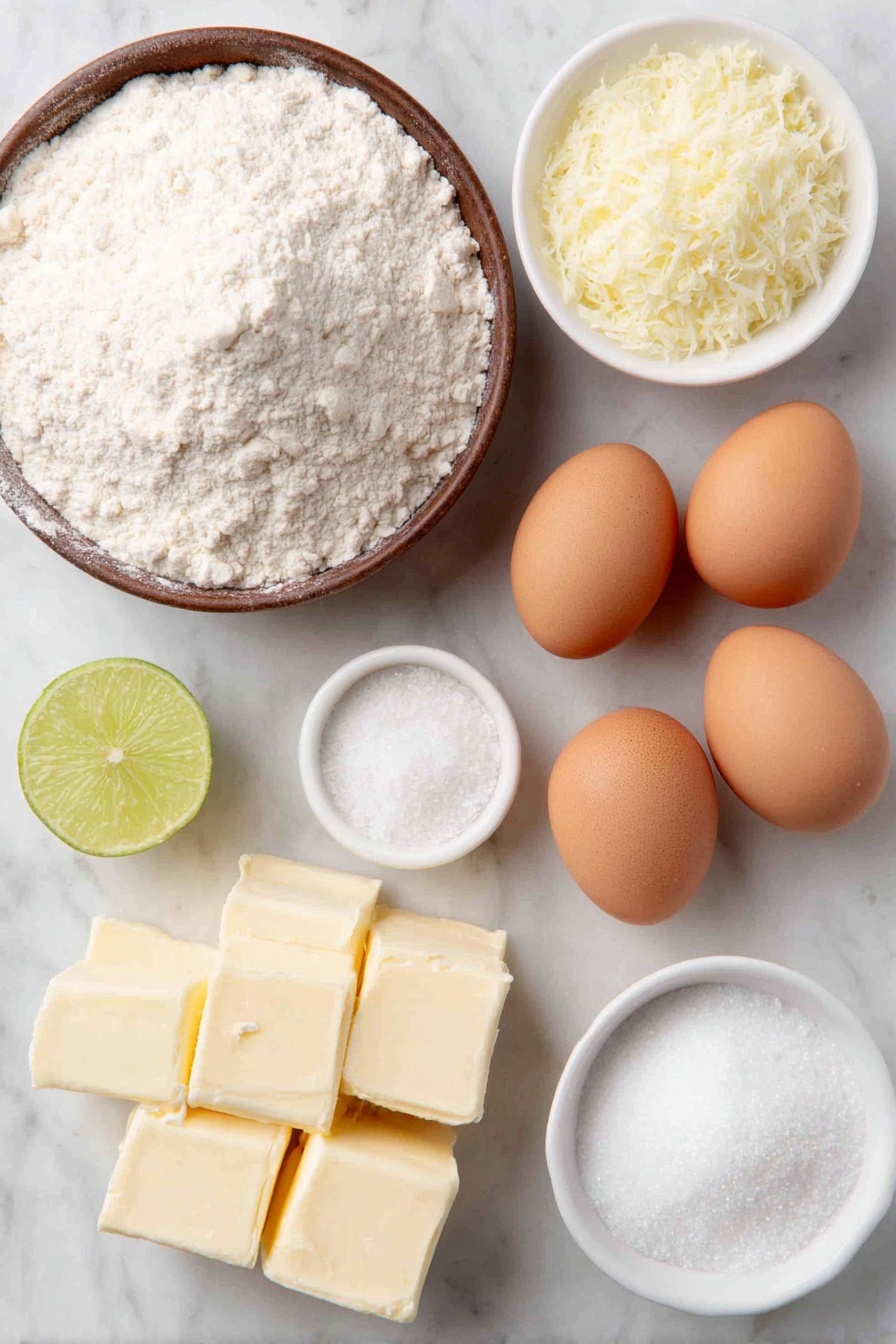 Lime Bars, Lime Bars Recipe, Tangy Lime Bars, Easy Lime Bars, Summer Lime Desserts - Flat lay of a small mound of all-purpose flour, a small white bowl filled with powdered sugar, a small white bowl with granulated sugar, a pinch of salt in a neat pile, eight pieces of fresh butter arranged in a square block, four whole brown eggs with clean shells, fresh lime zest scattered lightly, a small white bowl of fresh lime juice with a pale green hue, placed on a clean white marble surface, soft natural light, photo taken with an iPhone, professional food photography style, fresh ingredients, white ceramic bowls, no bottles, no duplicates, no utensils, no packaging --ar 2:3 --v 7 --p awthu7i m7354615311229779997
