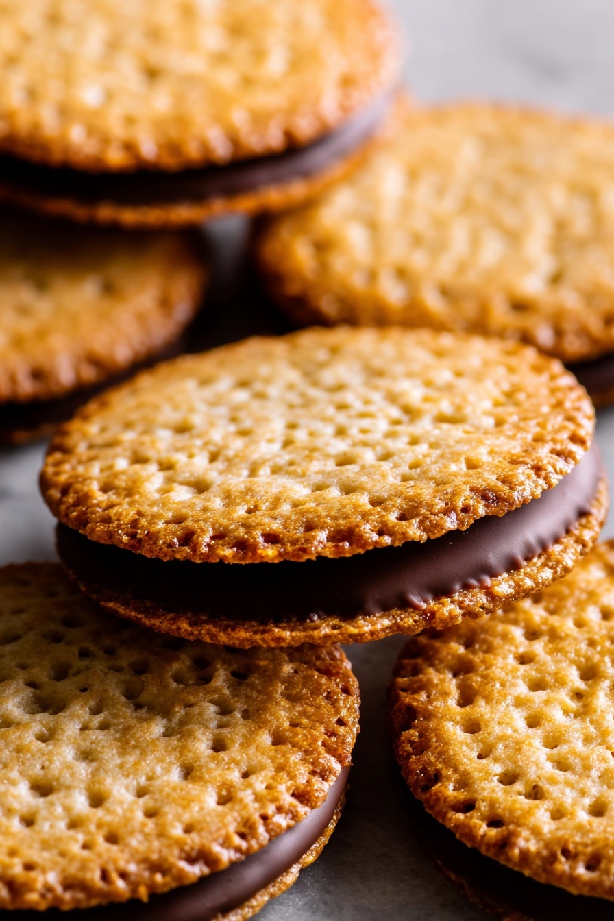 Almond Flour Lace Cookies with Nutella, almond flour lace cookies, Nutella lace cookies, crispy lace cookies, caramelized almond cookies - The image shows several round, thin cookies placed on a dark gray cloth with a rough texture. Each cookie has a light brown, slightly golden top with small holes and a crisp, uneven surface. Some cookies are stacked in pairs, revealing a layer of chocolate in the middle, giving a sandwich-like appearance. The cookies are spread out, with some overlapping each other, and they have a slightly shiny look. photo taken with an iphone --ar 2:3 --v 7