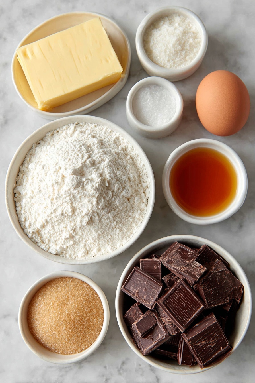 Cream Cheese Chocolate Chip Cookies, how to make cream cheese cookies, soft chocolate chip cookies with cream cheese, best cream cheese cookies recipe, easy cream cheese cookie recipe - Flat lay of a small slab of unsalted butter, a quarter cup of soft cream cheese in a white ceramic bowl, a small white bowl filled with light brown sugar, another small white bowl with granulated sugar, one large brown egg with a clean shell, a small white bowl holding amber vanilla extract, a simple white bowl heaped with all-purpose flour, a tiny white bowl with cornstarch, a small white bowl containing baking soda, a pinch of salt displayed loosely on the surface, and a white ceramic bowl overflowing with semi-sweet chocolate chunks and chips, arranged symmetrically and naturally, placed on a clean white marble surface, soft natural light, photo taken with an iPhone, professional food photography style, fresh ingredients, white ceramic bowls, no bottles, no duplicates, no utensils, no packaging --ar 2:3 --v 7 --p m7354615311229779997