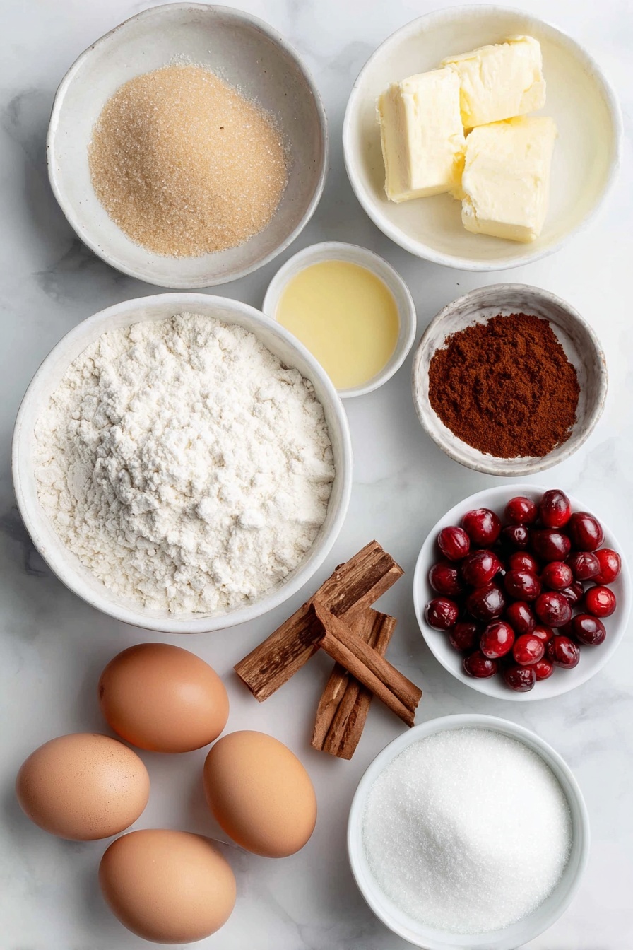 Cranberry Orange Muffins, Cranberry Orange Muffins Recipe, Easy Cranberry Muffins, Zesty Breakfast Muffins, Moist Cranberry Muffins - Flat lay of a small pile of light brown sugar, a small pile of granulated sugar, a white ceramic bowl with melted butter, a small mound of all-purpose flour, a few whole brown cinnamon sticks alongside ground cinnamon in a small white bowl, two whole uncracked brown eggs, a simple white ceramic bowl of plain yogurt, a small white bowl with fresh orange juice, a small white bowl with milk, a few bright fresh cranberries, fresh orange zest curls, a small white bowl of confectioners’ sugar placed on a clean white marble surface, soft natural light, photo taken with an iPhone, professional food photography style, fresh ingredients, white ceramic bowls, no bottles, no duplicates, no utensils, no packaging --ar 2:3 --v 7 --p m7354615311229779997