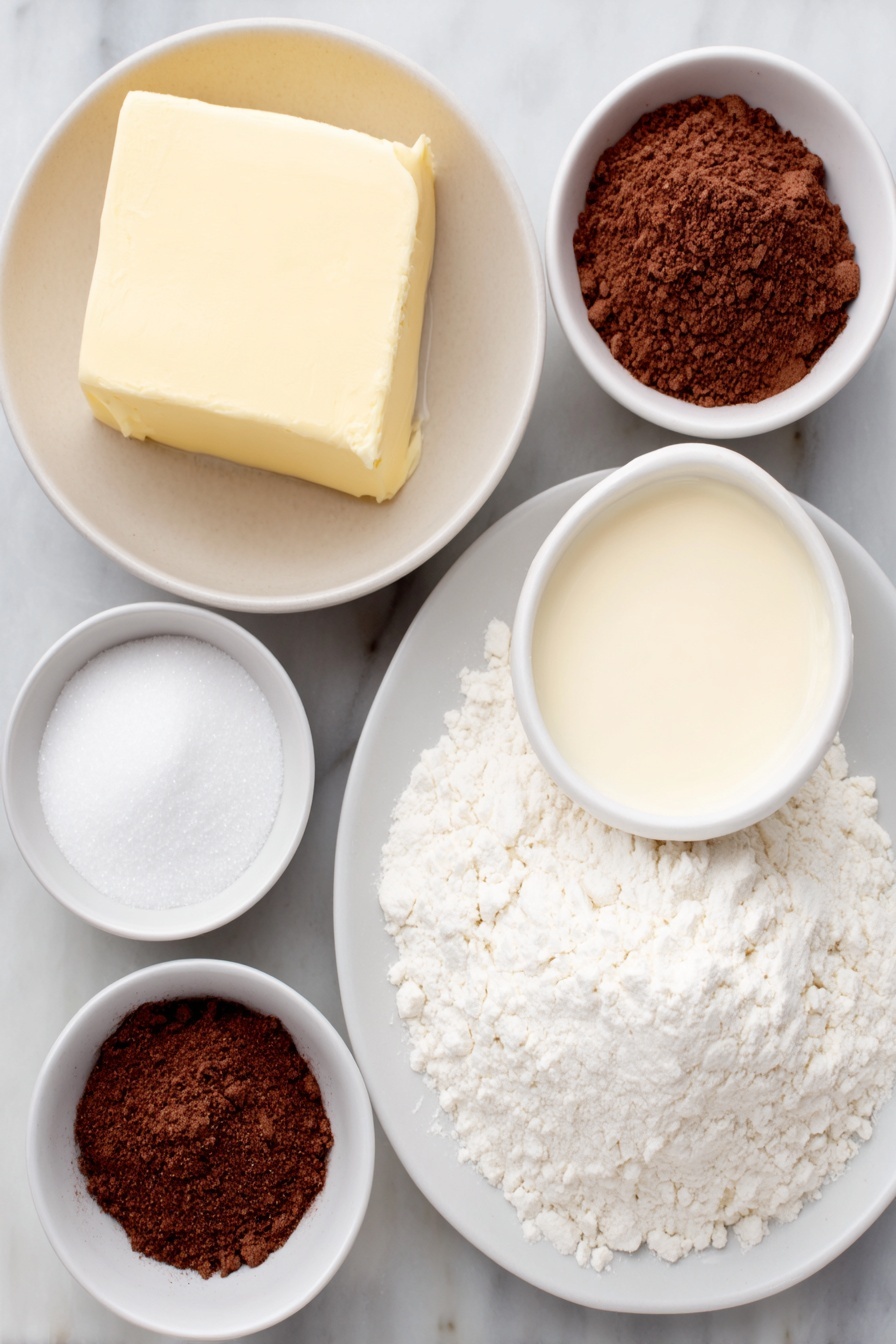 Eggnog Cookies, holiday eggnog cookies, spiced eggnog cookies, soft eggnog cookies recipe, festive eggnog cookie ideas - Flat lay of a small block of softened butter, a white ceramic bowl with granulated sugar, a small white bowl filled with creamy eggnog, a mound of all-purpose flour on a simple white plate, a small white bowl containing ground nutmeg, a small white bowl with baking soda, a separate small white bowl holding confectioners' sugar, placed on a clean white marble surface, soft natural light, photo taken with an iPhone, professional food photography style, fresh ingredients, white ceramic bowls, no bottles, no duplicates, no utensils, no packaging --ar 2:3 --v 7 --p m7354615311229779997
