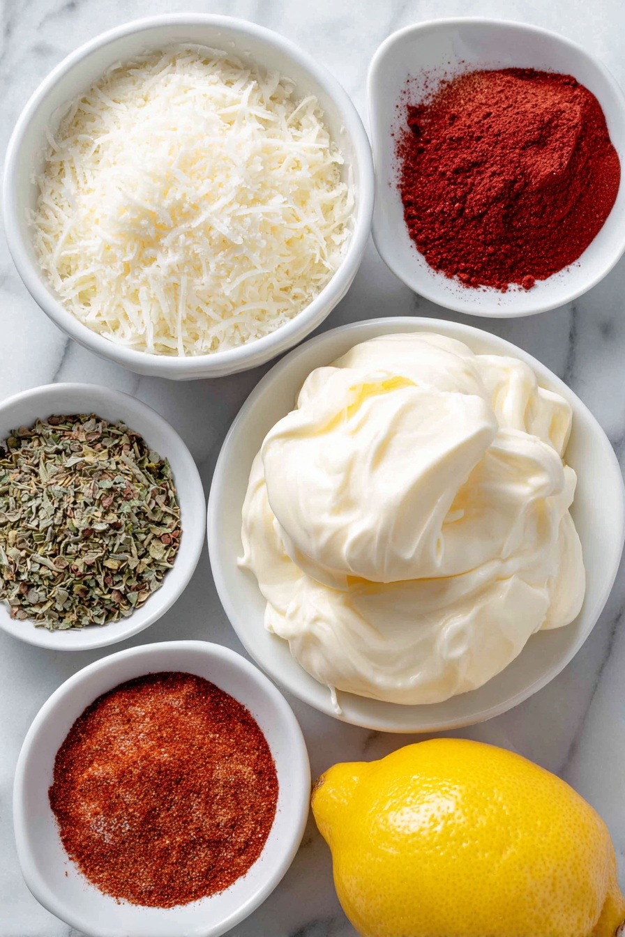 Cajun Alfredo Sauce, Cajun Alfredo Pasta, Spicy Alfredo Sauce, Creamy Cajun Pasta, Easy Cajun Alfredo - Flat lay of a small white ceramic bowl of unsalted butter softened and slightly melted, a larger white ceramic bowl filled with fresh heavy cream, a neat pile of bright red smoked paprika powder beside a small heap of dried oregano leaves, a small white bowl holding a blended mix of paprika, garlic powder, onion powder, cayenne pepper, dried thyme, dried basil, ground white pepper, ground mustard, and kosher salt forming the Cajun seasoning, a small white ceramic bowl with kosher salt crystals, a mound of freshly grated parmesan cheese on a white plate, a whole bright yellow lemon with a strip of lemon zest curled delicately beside it, placed on a clean white marble surface, soft natural light, photo taken with an iPhone, professional food photography style, fresh ingredients, white ceramic bowls, no bottles, no duplicates, no utensils, no packaging --ar 2:3 --v 7 --p m7354615311229779997