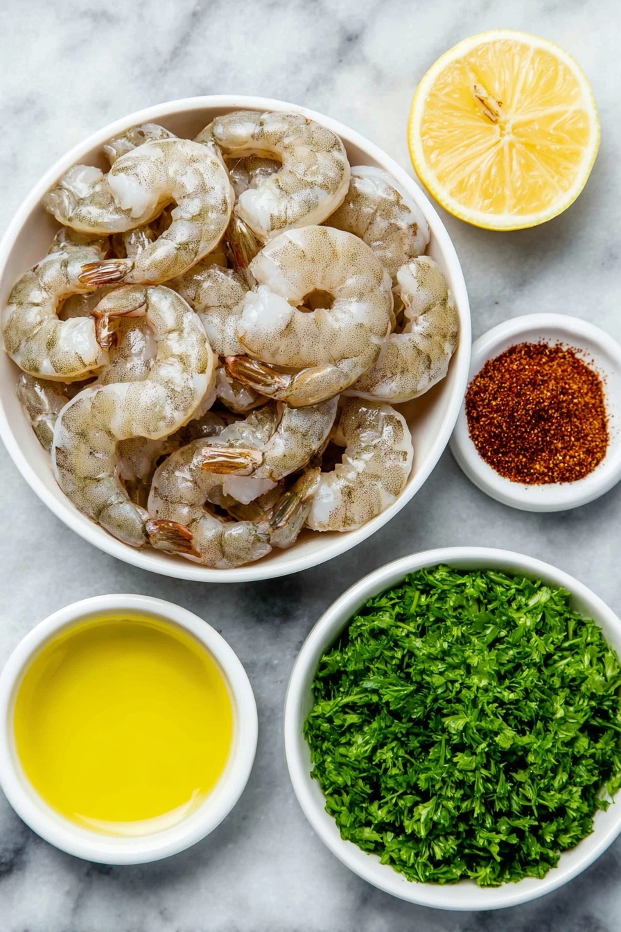 Air Fryer Old Bay Shrimp, Old Bay Shrimp, Air Fryer Shrimp Recipe, Easy Shrimp Recipes, Healthy Seafood Snacks - Flat lay of large peeled and deveined raw shrimp arranged neatly, a small white ceramic bowl filled with golden olive oil, a small white ceramic bowl containing vibrant reddish-brown Old Bay seasoning powder, a small white ceramic bowl with freshly squeezed lemon juice showing a pale yellow liquid, a small white ceramic bowl holding bright green freshly chopped parsley, placed on a clean white marble surface, soft natural light, photo taken with an iPhone, professional food photography style, fresh ingredients, white ceramic bowls, no bottles, no duplicates, no utensils, no packaging --ar 2:3 --v 7 --p m7354615311229779997